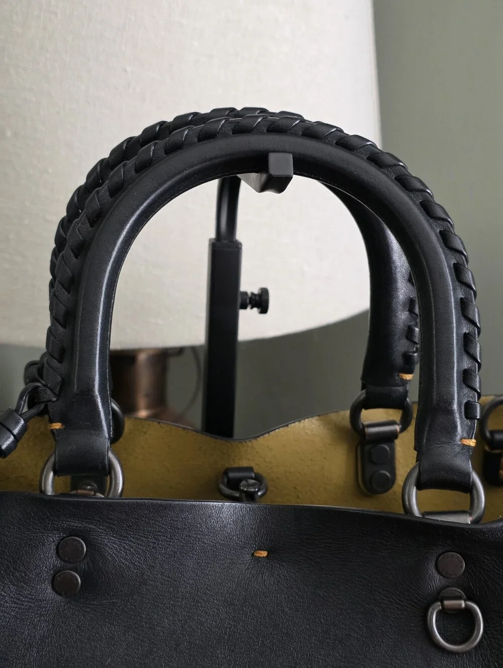 Coach 59981 Rogue Tote Whipstitch Black Leather Carryall Bag w/ Pouch